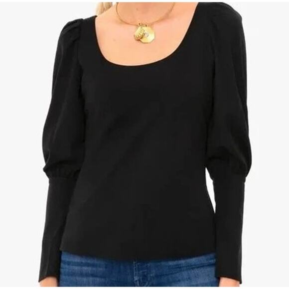 POMANDER PLACE TUCKERNUCK Riley Scoop Neck Puffed Shoulder Bishop Top XS BLACK - Picture 1 of 7
